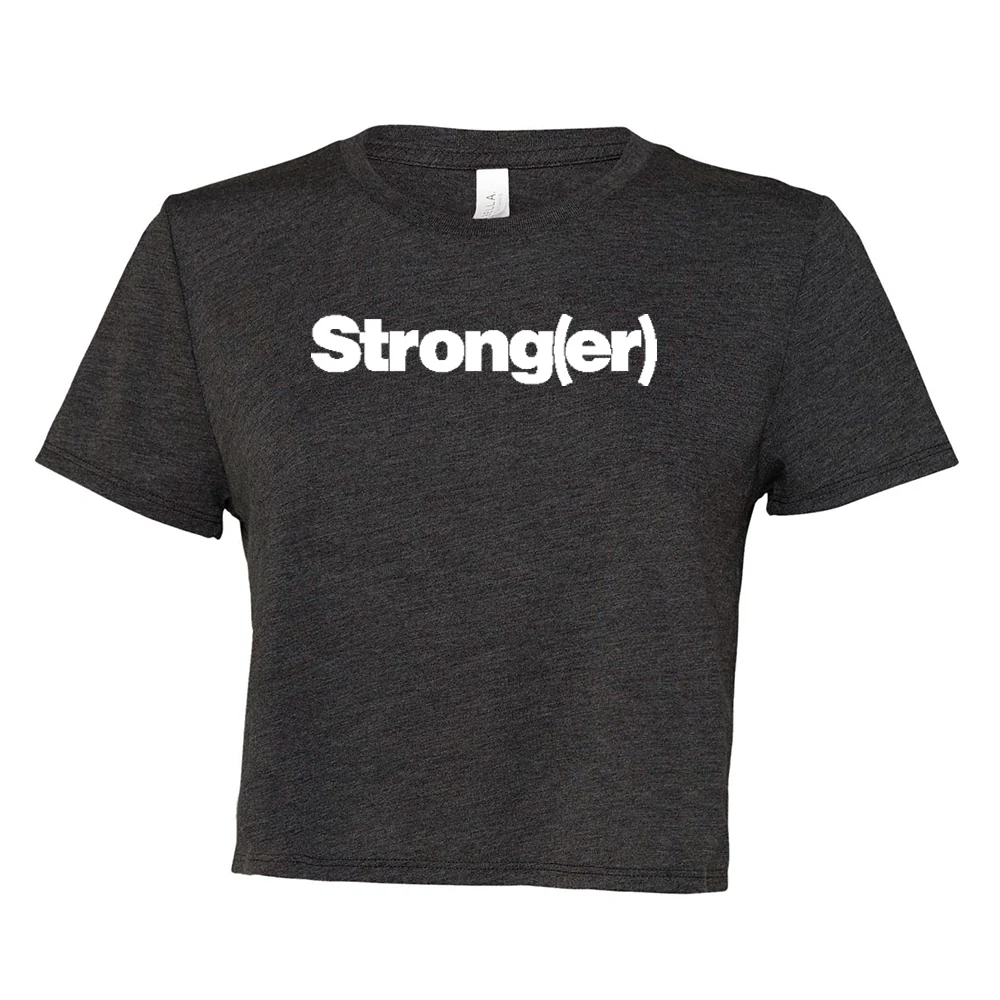 elitefts Strong(er) White Women's Flowy Cropped Tee - Image 3
